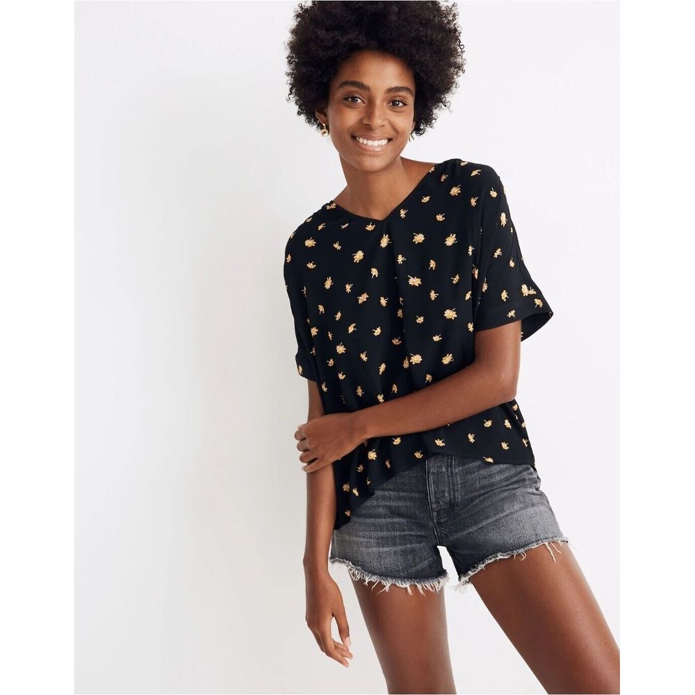 Madewell V-neck Button Back Top in‎ French Daisies size XXS